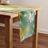 モダンな黄色のレモンと花のスクリプトのウェディングシャワー ショートテーブルランナー (インサイチュ)