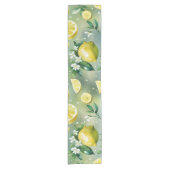 モダンな黄色のレモンと花のスクリプトを使用したウェディングシャワー ショートテーブルランナー (正面)