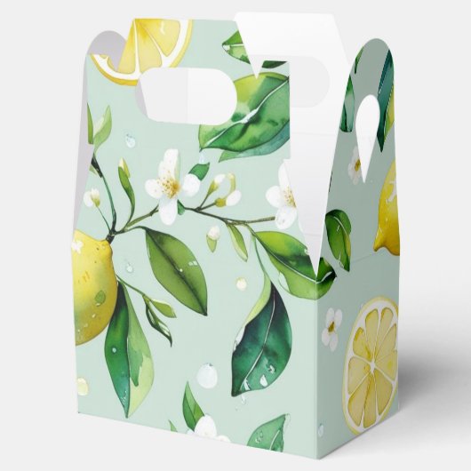 モダンな黄色のレモンと花のスクリプトを使用したブライズシャワー フェイバーボックス (オープン)