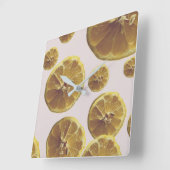 モダンな黄色のレモンの新鮮なフルーツサークルスライスのドット スクエア壁時計 (傾斜)