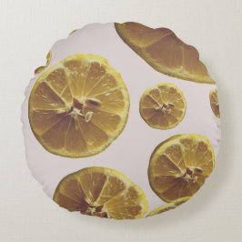 モダンな黄色のレモンの新鮮なフルーツサークルスライスのドット ラウンドクッション
