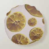 モダンな黄色のレモンの新鮮なフルーツサークルスライスのドット ラウンドクッション (裏面)
