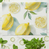 モダンな黄色のレモン花柄スクリプトのブライズシャワー キッチンタオル (折り畳み)