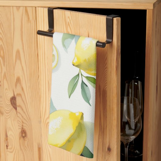 モダンな黄色のレモン花柄スクリプトのブライズシャワー キッチンタオル (三つ折り)