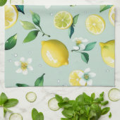モダンな黄色のレモン花柄スクリプトのブライズシャワー キッチンタオル (折り畳み)