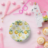 モダンな黄色のレモン花柄スクリプトのブライズシャワー ペーパーボウル (パーティー)