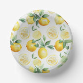 モダンな黄色のレモン花柄スクリプトのブライズシャワー ペーパーボウル (正面)