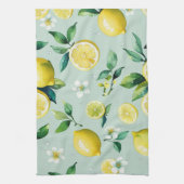 モダンな黄色のレモン花柄スクリプト ブライダルシャワー キッチンタオル (縦)