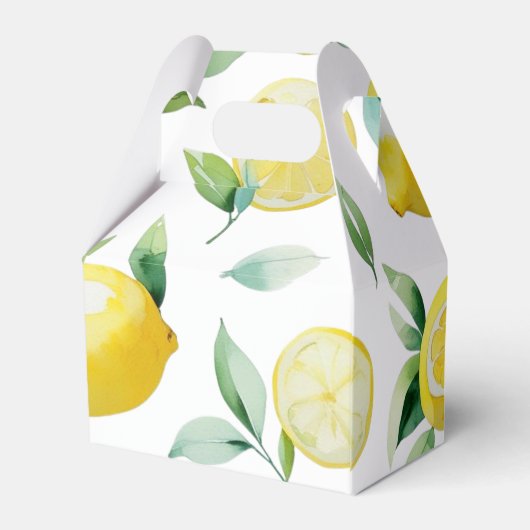 モダンな黄色のレモン花柄スクリプト ブライダルシャワー フェイバーボックス (裏面サイド)