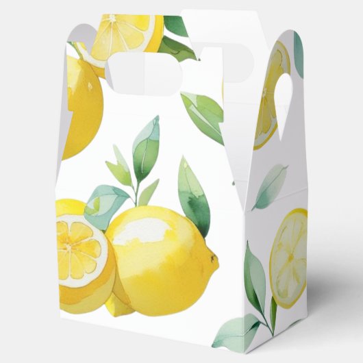 モダンな黄色のレモン花柄スクリプト ブライダルシャワー フェイバーボックス (オープン)