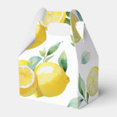 モダンな黄色のレモン花柄スクリプト ブライダルシャワー フェイバーボックス (正面サイド)