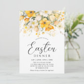 モダンな黄色の春の花のイースターディナー 招待状 (スタンド正面)