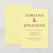モダンな黄色の結婚式招待状 - カスタマイズ可能 招待状 (正面/裏面)