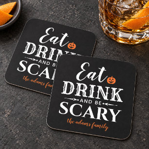 モダンな黒いハロウィングッズでEat Drink and Be Scaryを演出 スクエアペーパーコースター
