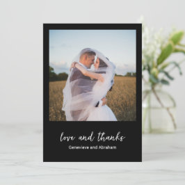 モダンな黒い写真の結婚式 サンキューカード