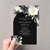 モダンな黒い花のミニマルな結婚式 アクリル招待状 (インサイチュ (ポータブル))