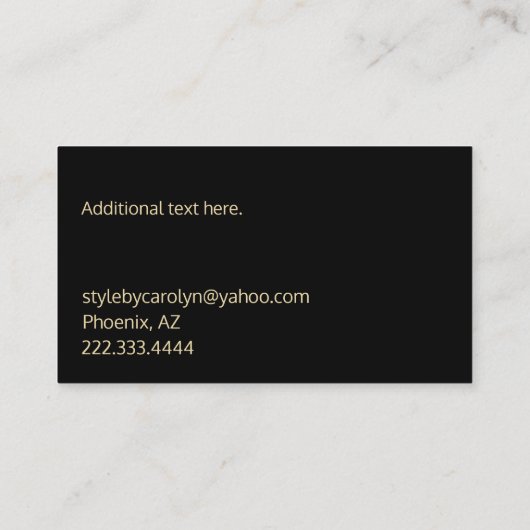 モダンな黒および金ゴールドのモノグラムのな名刺 名刺 (裏面)