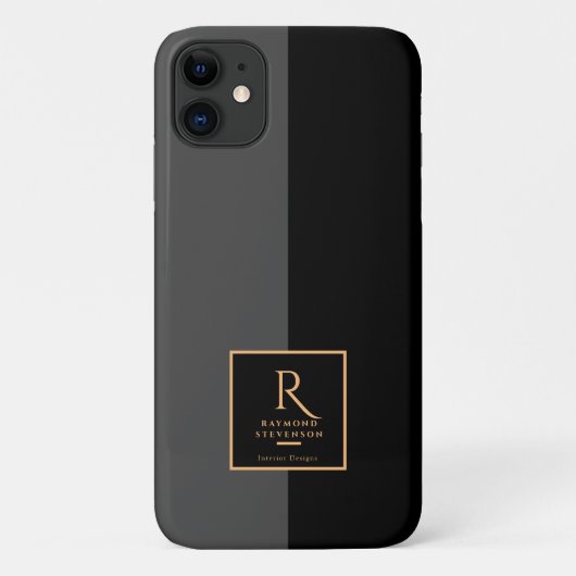 モダンな黒とゴールドのモノグラム Case-Mate iPhoneケース (裏面)