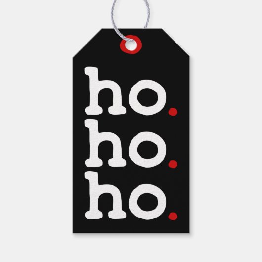 モダンな黒と白と赤のクリスマスタグ Ho. Ho. Ho. ギフトタグ (正面)