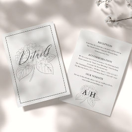 モダンな黒と白のアジサイの結婚式の詳細 エンクロージャーカード
