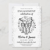 モダンな黒と白のエンゲージメントカード 招待状 (正面)