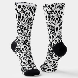 モダンな黒と白のキュートなパンダベア柄 ソックス