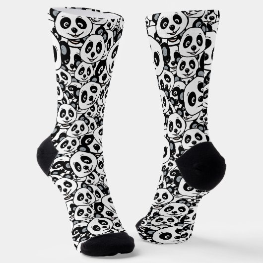 モダンな黒と白のキュートなパンダベア柄 ソックス (傾斜あり)
