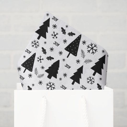 モダンな黒と白のクリスマスツリー ホリデー 薄葉紙 (ギフトバッグ)