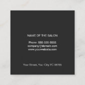 モダンな黒と白のシザーカットのヘアスタイリスト スクエア名刺 (裏面)