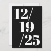 モダンな黒と白のシンプルなボールドウェディング 招待状 (裏面)
