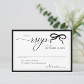 モダンな黒と白のシンプルなリボンの結婚式 出欠カード (スタンド正面)