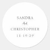 モダンな黒と白のシンプルな結婚式 ラウンドシール (正面)