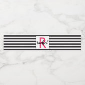 モダンな黒と白のストライプのモノグラム ペットボトルラベル (シングルラベル)