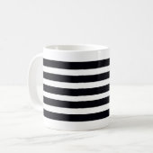 モダンな黒と白のストライプ コーヒーマグカップ (正面左)