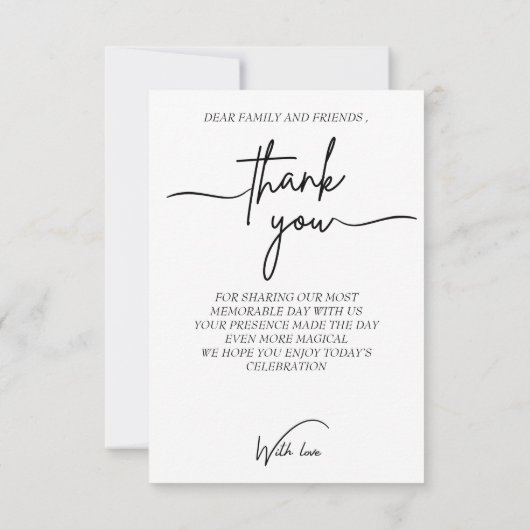 モダンな黒と白のタイポグラフィー写真の感謝カード サンキューカード (裏面)
