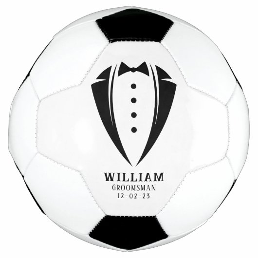 モダンな黒と白のタキシードの花婿介添人ギフト サッカーボール (正面)