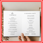 モダンな黒と白のバラの結婚式 プログラム
