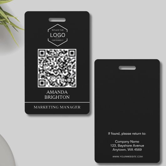 モダンな黒と白のビジネス ロゴ QR コード バッジ