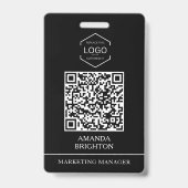 モダンな黒と白のビジネス ロゴ QR コード バッジ (正面)