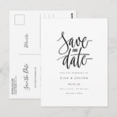 モダンな黒と白のフォントデザインの結婚式日程お知らせ ポストカード (正面/裏面)
