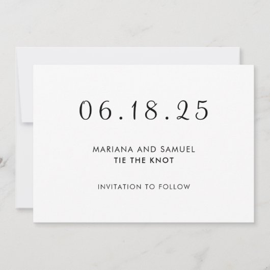 モダンな黒と白のミニマリスト結婚式 セーブザデート (正面)