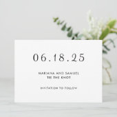 モダンな黒と白のミニマリスト結婚式 セーブザデート (スタンド正面)