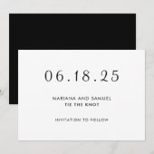 モダンな黒と白のミニマリスト結婚式 セーブザデート (正面/裏面)