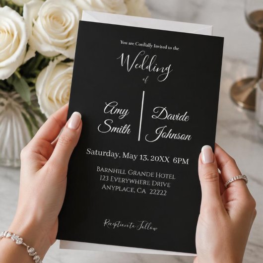 モダンな黒と白のミニマリスト結婚式 招待状