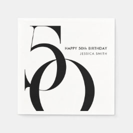 モダンな黒と白のミニマリスト 50歳の誕生日 スタンダードカクテルナプキン
