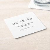 モダンな黒と白のミニマリストSave the Date スクエアペーパーコースター (アングル)