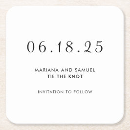 モダンな黒と白のミニマリストSave the Date スクエアペーパーコースター