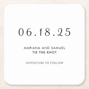 モダンな黒と白のミニマリストSave the Date スクエアペーパーコースター
