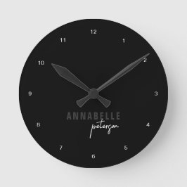 モダンな黒と白のミニマルスクリプト オーダーメイド ラウンド壁時計