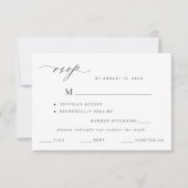 モダンな黒と白のメニュー選択式結婚式RSVP 出欠カード (正面)